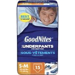 GoodNites Disposable Underwear For Boys Small/Medium Jumbo, Most absorbent, Soft, Latex-free - PK of 15 EA