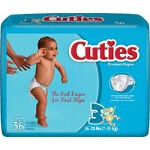 Prevail  Cuties Baby Diapers for Kids Size 3, 16 to 28 lb - Qty: BG of 36 EA